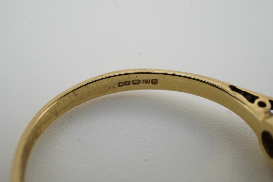 A modern 19ct gold and solitaire diamond ring, the stone weighing 0.50ct, size O, gross weight 2.2 grams.